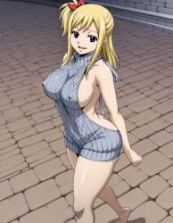 ai_generated big_ass fairy_tail happy huge_breasts lucy_heartfilia nipples nipples_visible_through_clothing standing thick_thighs