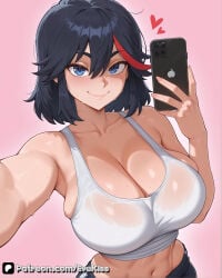 1girl 1girls ai_generated black_hair blue_eyes blue_hair bob_cut breasts breasts, camel_toe cameltoe cleavage clothed clothed_female curvy curvy_figure dark_hair evekiss female female_focus female_only focus fully_clothed kill_la_kill large_breasts matoi_ryuuko multicolored_hair nipples nipples_covered nipples_visible_through_clothing pussy red_hair selfie sfw short_hair solo solo_female solo_focus streaked_hair teeth thick_thighs thighs tight_clothes tight_clothing uncensored wide_hips
