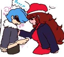 1boy 1girls big_breasts blush boyfriend_(friday_night_funkin) clothing color color_edit colored friday_night_funkin friday_night_funkin_lullaby girlfriend_(friday_night_funkin) height_difference hypnos_lullaby hypnosis leaking_precum looking_at_penis looking_down lullaby_girlfriend_(fnf) naughtyrose open_mouth pants_down smaller_male