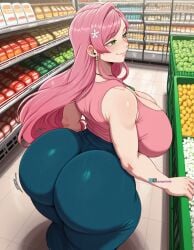 1girls ai_generated angel_yukkis ass_focus big_ass breasts curvy curvy_female curvy_figure day fat_ass hanazono_hahari kimi_no_koto_ga_dai_dai_dai_dai_daisuki_na_100-nin_no_kanojo nipples oppai pussy pussy_juice sexy_female sexy_pose shop skirt sleeveless_shirt sweat tits voluptuous_female wet_pussy