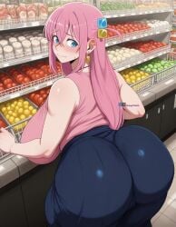 1girls ai_generated angel_yukkis ass_focus big_ass bocchi_the_rock! breasts curvy curvy_female curvy_figure day fat_ass gotou_hitori nipples oppai pussy pussy_juice sexy_female sexy_pose shop skirt sleeveless_shirt sweat tits voluptuous_female wet_pussy