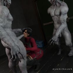 ada_wong alexfrazer asian_female black_hair blowjob cock monster_cock red_clothes regenerator resident_evil submissive_female