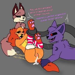 1boy 1boy2girls 2girls after_sex after_vaginal anthro anthro_on_anthro anthro_only canine critters_(poppy_playtime) darkie_pop dogday dogday_(poppy_playtime) doggy domestic_dog furry_only no_humans oc ocs orange_fur orange_skin poppy_playtime poppy_playtime_(chapter_3) sex smiling_critters tagme