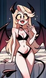 ai ai_generated bikini charlie_morningstar_(hazbin_hotel) demon happy hazbin_hotel horns succubus tail wings