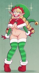 christmas christmas_clothing christmas_headwear christmas_outfit dungeon_meshi elf elf_ears marcille_donato mind_control shortstack wrenzephyr2