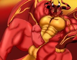 2024 4_eyes anthro balls barazoku beanduch biceps big_balls big_muscles big_pecs big_penis bodily_fluids demon dragon english_text erection genital_fluids genitals glistening_abs grin helluva_boss hi_res horn huge_cock humanoid_genitalia humanoid_penis male membrane_(anatomy) membranous_wings multi_eye muscular muscular_anthro muscular_male muscular_thighs mythological_creature mythological_scalie mythology nipple_piercing nipple_ring nipples nude pecs penis piercing precum ring_piercing satan_(helluva_boss) scalie smile solo spiked_tail spikes spikes_(anatomy) tail text vein veiny_penis wings yellow_eyes