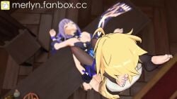 aether_(genshin_impact) animated genshin_impact holding_legs keqing_(genshin_impact) keqing_(opulent_splendor)_(genshin_impact) laying_on_back merlyn3d pantyhose purple_hair ripped_pantyhose sex sleeping soles table traveler_(genshin_impact) unconscious vaginal_penetration video