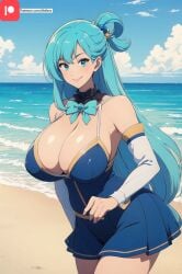 ai_generated aqua_(konosuba) aqua_hair beach big_ass big_breasts kono_subarashii_sekai_ni_shukufuku_wo! long_hair milf tktbro very_long_hair