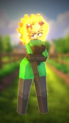 3d arm_holding blur_censor cute duobin flower_petals glowing_hair goggles_on_head large_breasts minecraft plant_girl plants_vs_zombies solar_flare_(pvz) sunflower_(pvz)