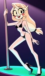 ai_generated bikini blonde_hair charlie_morningstar_(hazbin_hotel) confident happy hazbin_hotel stripper stripper_pole