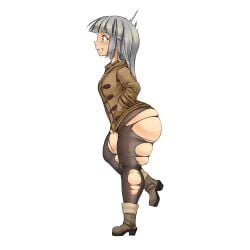 1girls ass_expansion big_ass black_leggings black_skirt expansion grey_hair leggings light-skinned_female mo_dame_kuuki ripped_clothing ripped_leggings skirt tagme wide_hips