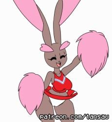 amazing_background anthro bouncing bouncing_breasts cheerleader cheerleader_uniform furry generation_4_pokemon happy lopunny no_humans pink_hair pokemon pokemon_(species) sfw sfw_version shiny_lopunny tansau white_background