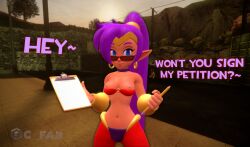 3d english_text exposed_breasts flashing flashing_breasts gc_fan meme petition postal_(series) pulled_down_top shantae shantae_(character) solo solo_female