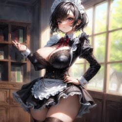 ai_generated big_breasts black_hair clothed maid short_hair