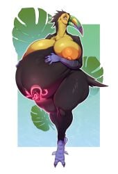 1girls anthro belly big_belly big_breasts bird breasts female female_only furry furry_only holding_belly kiwipotato nipples pregnant pregnant_female pubic_tattoo solo standing thick_thighs toucan womb_tattoo