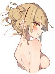 1girl 1girls blonde_hair color female female_only himiko_toga light_skin my_hero_academia naked naked_female nude nude_female rasusurasu sideboob simple_background solo solo_female toga_himiko yellow_eyes