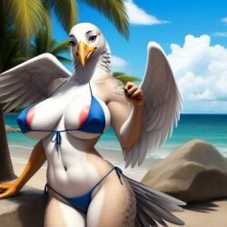 ai_generated anthro anthro_female avian_humanoid big_breasts bikini feathers frosting.ai seagull skimpy_bikini