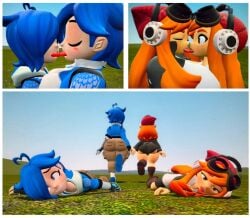 3d 3d_(artwork) comic cute diamonddog246 french_kissing grabbing grass kabalmystic kissing meggy_spletzer nonconsensual selfcest smg4 surprised tari_(smg4) walking_away yuri