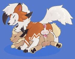 anus balls bodily_fluids cum duo eeveelution feral feralsoren flareon fluffy_balls genital_fluids genitals hi_res knotting lycanroc male male/male nintendo pokémon_(species) pokemon pokemon_(species) raised_tail video_games