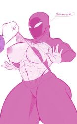 1girls abs albino-racc athletic_female big_breasts lactating marvel marvel_comics pulled_up_shirt spider-girl sweat sweatdrop sweaty symbiote_suit