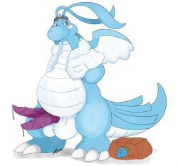 2019 altaria anthro blue_scales diphallia diphallism dragonite furry fusion hemipenes male multi_penis nelsonnoir nintendo penis pokemon pokemon_(species) pokemon_rgby pokemon_rse purple_penis red_eyes scalie solo tail veiny_penis wings