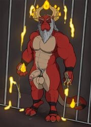 1boy anthro asian_mythology avatar_legends avatar_the_last_airbender ball_stretcher balls bara beard bodily_fluids boner cum dragon east_asian_mythology eastern_dragon erection facial_hair fire fire_nation foreskin gay genital_fluids genitals hi_res humanoid_genitalia humanoid_penis iroh long_beard looking_at_viewer male male_only mature_male muscular mythology navel nickelodeon nipples nude penis precum prison prison_cell pubes pubic_hair rev_(artist) saggy_balls scalie solo testicles