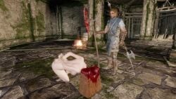 3d beheading blonde_hair chopping_block decapitated_head decapitation dungeon elisif_the_fair execution executioner gore guro huge_ass huge_breasts skyrim snuff tagme the_elder_scrolls video