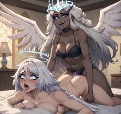 2girls ahe_gao ai_assisted ai_generated anal angel angel_wings ass background bedroom dildo emily_(hazbin_hotel) girl hair hazbin_hotel long long_hair nude original penetration rule34 sera_(hazbin_hotel) sex signature simple simple_shading