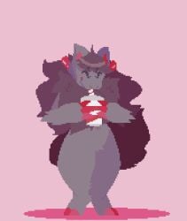 ambiguous_gender animated anthro belly belly_jiggle belly_overhang belly_rolls beverage big_belly blush breath chugging claws closed_eyes content digital_media_(artwork) drinking expansion fat_rolls femboy flowing_hair fluffy fluffy_hair generation_5_pokemon hair happy holding_object hyper jiggling long_hair love_handles mammal milkshake morbidly_obese morbidly_obese_anthro navel nintendo obese obese_anthro overweight overweight_anthro pixel_(artwork) pixel_animation pixelated pokemon pokemon_(species) ribbonfurl short_playtime simple_background solo standing thick_thighs weight_gain wide_hips wide_stance zoroark