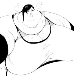 black_and_white fat_chin fat_female fat_fetish final_fantasy large_belly large_breasts morbidly_obese nikutsuki solo_female ssbbw tifa_lockhart