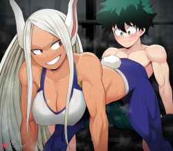 1boy 1girls 2022 adult_and_teenager age_difference artist_signature athletic athletic_female breasts brown_skin cleavage dark-skinned_female dark_skin deku devilukez dry_humping female fit fit_female fit_male green_eyes green_hair hips imminent_sex izuku_midoriya kemonomimi large_breasts long_hair male mature_female miruko my_hero_academia older_female older_female_and_younger_male penis rabbit_ears red_eyes rumi_usagiyama short_hair slim_waist sportswear sweat sweaty_body teasing teenager thick_thighs thighs twerking_on_dick white_hair wide_hips younger_male