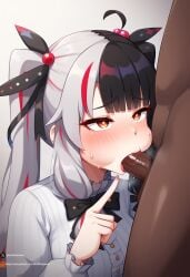 ai_generated black_hair dark-skinned_male eyes interracial nijisanji oral_sex uncensored virtual_youtuber yorumi_rena