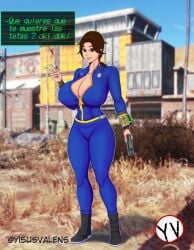 fallout jumpsuit large_breasts spanish_text tagme vault_girl