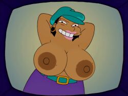 20th_century_fox 20th_century_studios big_breasts black_hair breasts dark-skinned_female dark_skin edit edited edited_image edited_screencap fox_corporation gracie_films huge_breasts nipples queen_booty_shaykah screencap screenshot screenshot_edit the_simpsons voluptuous yenvudu