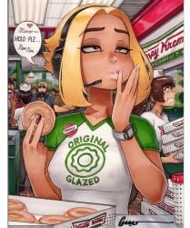 blonde blonde_hair donuts employee employee_uniform krispy_kreme omar_dogan tagme