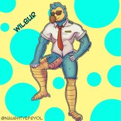 2020 absurd_res animal_crossing anthro avian balls beak bird blue_body blue_feathers clothed clothing columbid digital_media_(artwork) dodo efryol erection eyewear feathers genitals hi_res humanoid_genitalia male male/male muscular muscular_male nintendo nude penis simple_background solo sunglasses topwear video_games wilbur_(animal_crossing)