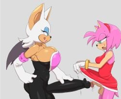 2futas amy_rose anthro balls bat bat_wings big_breasts big_penis blue_eyes breasts chiropteran clothed clothing dress dress_lift duo elbow_gloves erection eyeshadow furry futa_only futanari gloves green_eyes half-closed_eyes hedgehog huge_cock humanoid_penis large_penis licking licking_lips mostly_clothed penis penis_size_difference pink_hair rouge_the_bat sega small_penis small_penis_humiliation sonic_(series) timaturixp white_hair wings