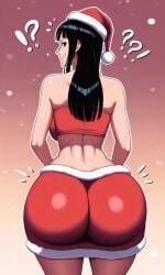 ai_generated artist_request bubble_ass bubble_butt christmas christmas_clothing christmas_outfit d-art_style dress dress_inside_ass female female_only looking_at_viewer merry_christmas nico_robin one_piece santa_costume santa_dress santa_hat short_hair showering showing_ass showing_off thick_thighs thighs