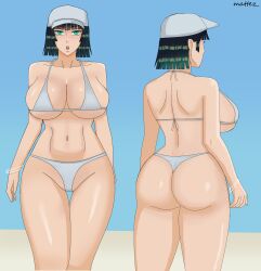 1girls 2022 ass back back_view bare_back bare_legs bare_shoulders beach belly belly_button big_ass big_breasts big_butt bikini breasts cameltoe color curvy curvy_female curvy_figure dark_green_hair dark_hair earrings female female_focus female_only front_view fubuki_(one-punch_man) green_eyes green_hair hat hips large_ass large_breasts legs light-skinned_female light_skin looking_at_viewer mattez_ medium_hair midriff one-punch_man plump shiny_skin short_hair slim slim_waist solo solo_female solo_focus string_bikini thick thick_ass thick_legs thick_thighs thighs toned toned_female voluptuous walking wide_hips