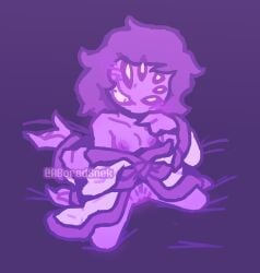 aboredsnek bath_robe breasts hair_down muffet on_knees pubes purple_hair purple_nipples purple_skin pussy spider spider_girl undertale