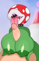 absurd_res anthro big_breasts big_penis big_tongue bodily_fluids breast_play breasts collar duo elemental_creature eyeless female female_anthro female_on_human flora_fauna genitals glistening glistening_breasts green_body hi_res huge_breasts huge_cock human human_on_anthro hyper hyper_breasts interspecies jutsapostion leaf leaf_arms licking lips male male/female male_human mammal mario_bros nintendo nude oral penile penis penis_lick piranha_plant plant saliva sex sharp_teeth teeth thick_lips titjob tongue