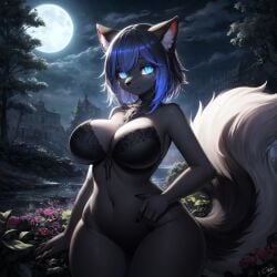 ai_generated blue blue_eyes blue_hair furry furry_female night short_hair