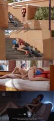 2girls 3d 69 absurdres areolae blender breasts chloe_price comic computer cunnilingus dialogue dinoboy555 edit electronics female female_only high_heels highres human laptop life_is_strange nipples nude oral pale_skin public pussy red_high_heels stairs text victoria_chase yuri