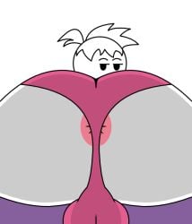 1boy 2d 2d_(artwork) against_screen anus anus_peek ass ass_against_glass ass_focus ass_press backsack balls balls_bulge ballsack big_ass dr_gol. eyebrows_raised femboy gol_(dr_gol) looking_at_viewer male male_only original original_artwork panties pink_anus pink_panties pink_thong purple_thighhighs rear_view self_insert short_hair thighhighs thong white_background white_body white_hair
