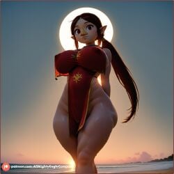 adult ai_generated allmightyeagle_(ame) beach crossed_legs hands_behind_back huge_ass huge_breasts long_hair mature_female medli naked_tabard nipples nipples_visible_through_clothing patreon red_eyes red_tabard red_topwear see-through see-through_clothing see-through_top smirk standing sticky sunlight sunset tabard the_legend_of_zelda thick thick_ass thick_thighs wet wet_body wet_skin wind_waker