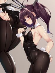 breast_expansion breasts brown_hair bunny_ears bunnysuit imminent_expansion kiritan_touhoku purple_eyes torisan