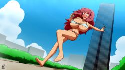 1girls 2022 barefoot big_breasts blush giantess huge_breasts keroro_gunsou massive_breasts natsumi_hinata pink_hair solo solo_female tagme tripping ydbunny