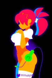 1boy 1girls 2022 animated artist_name ass bare_arms big_ass black_background bottomless bouncing_ass bouncing_breasts breast_suppress breasts clothing crop_top feel_the_beat_girl_(minus8) female female_focus glowing hair_over_eyes hands_on_chest headphones highres large_breasts long_hair longer_than_30_seconds male microphone minus8 music navel nipple_bulge open_mouth orange_skin original penetration penis pink_hair ponytail sex shirt side_view signature simple_background sound standing standing_sex stomach_bulge synced_to_music thick_thighs thighhighs thighs tied_hair tongue tongue_out twintails twitter_username video watermark