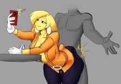 1boy artist_unknown big_ass big_breasts doggy_style_position female humanized nipples pac-man pac-man_(series) pac-mom_(inkbloto) selfie selfie_pose yellow_body yellow_hair