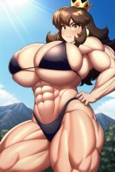 2022 ai_generated big_breasts big_thighs breasts brown_hair crown earrings hand_on_hip huge_breasts huge_thighs large_thighs long_hair looking_at_viewer mario_(series) mountain muscle muscles muscular muscular_arms muscular_female muscular_legs nai_diffusion nintendo princess_daisy shiny_ass shiny_breasts shiny_butt shiny_hair shiny_skin stable_diffusion sunlight sunlight_rays thick_thighs thighs tight_bra tight_clothing tree trees yellow_eyes